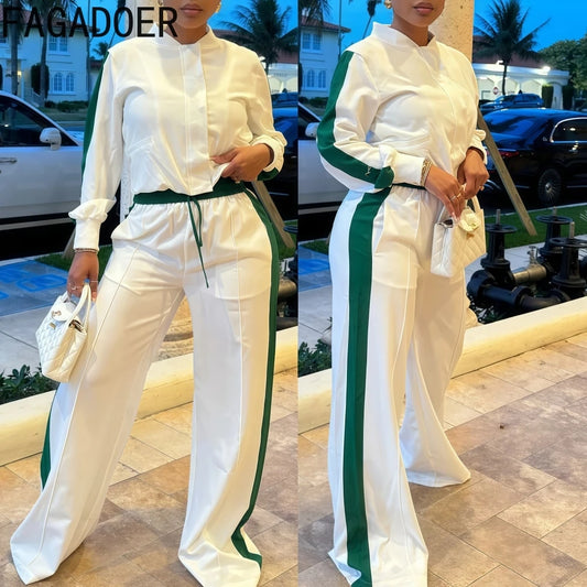 FAGADOER Fashion Sports 2 Pieces Set for Woman Long Sleeve Crop Top and Long Pants Matching Suit Female Streetwear Clothing New