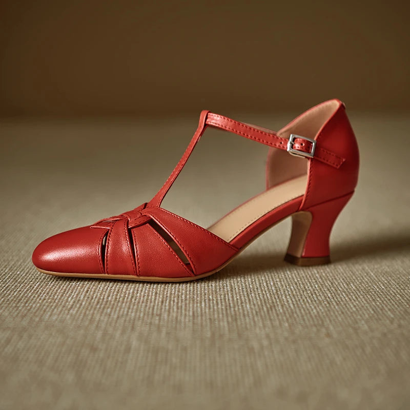 Elegant High Heel T Strap Sandals With Closed Toe for Women