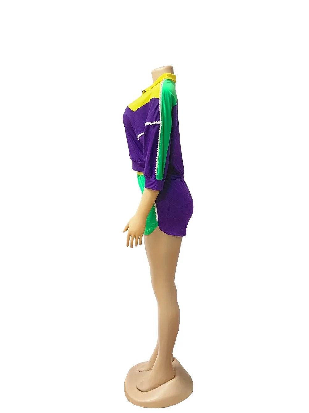 Sporty Color Block Crop Top and Shorts Set for Women