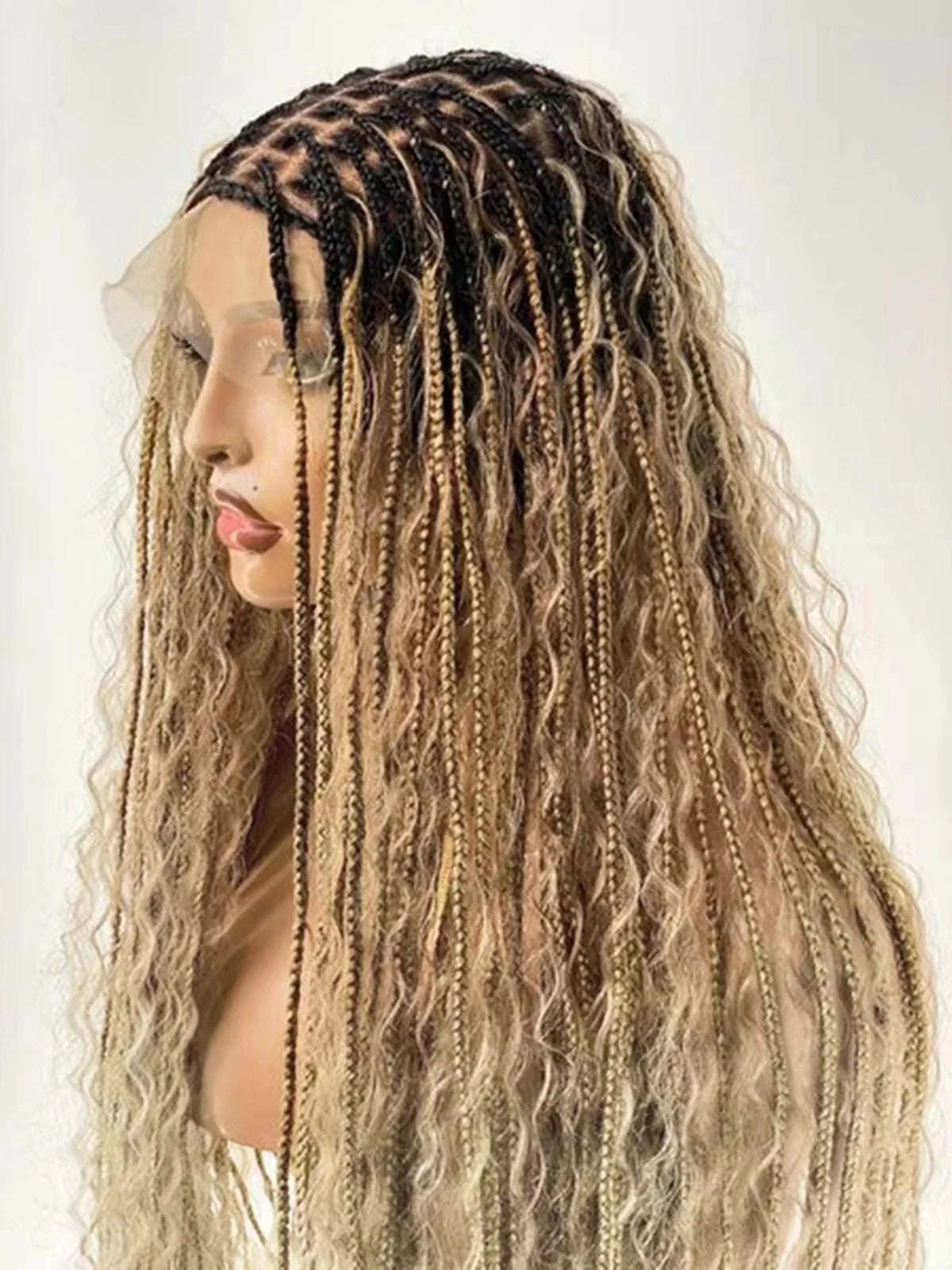 Boho Ombre Honey Blonde Full Lace Wig HD Lace Braided Twist Wig Updo Cornrow Style for Black Women