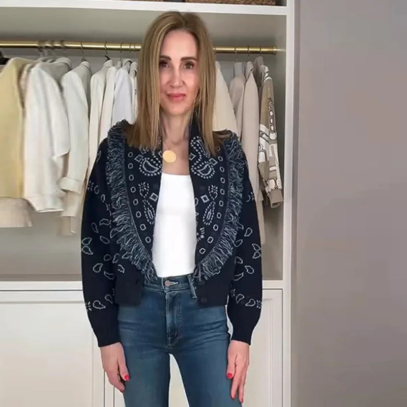 Ethnic Tassel Women 's Sweater Knitted V-neck Bandage Thicken Full Sleeve Jumper For Woman Winter Woman Coats Jacket Knitwear