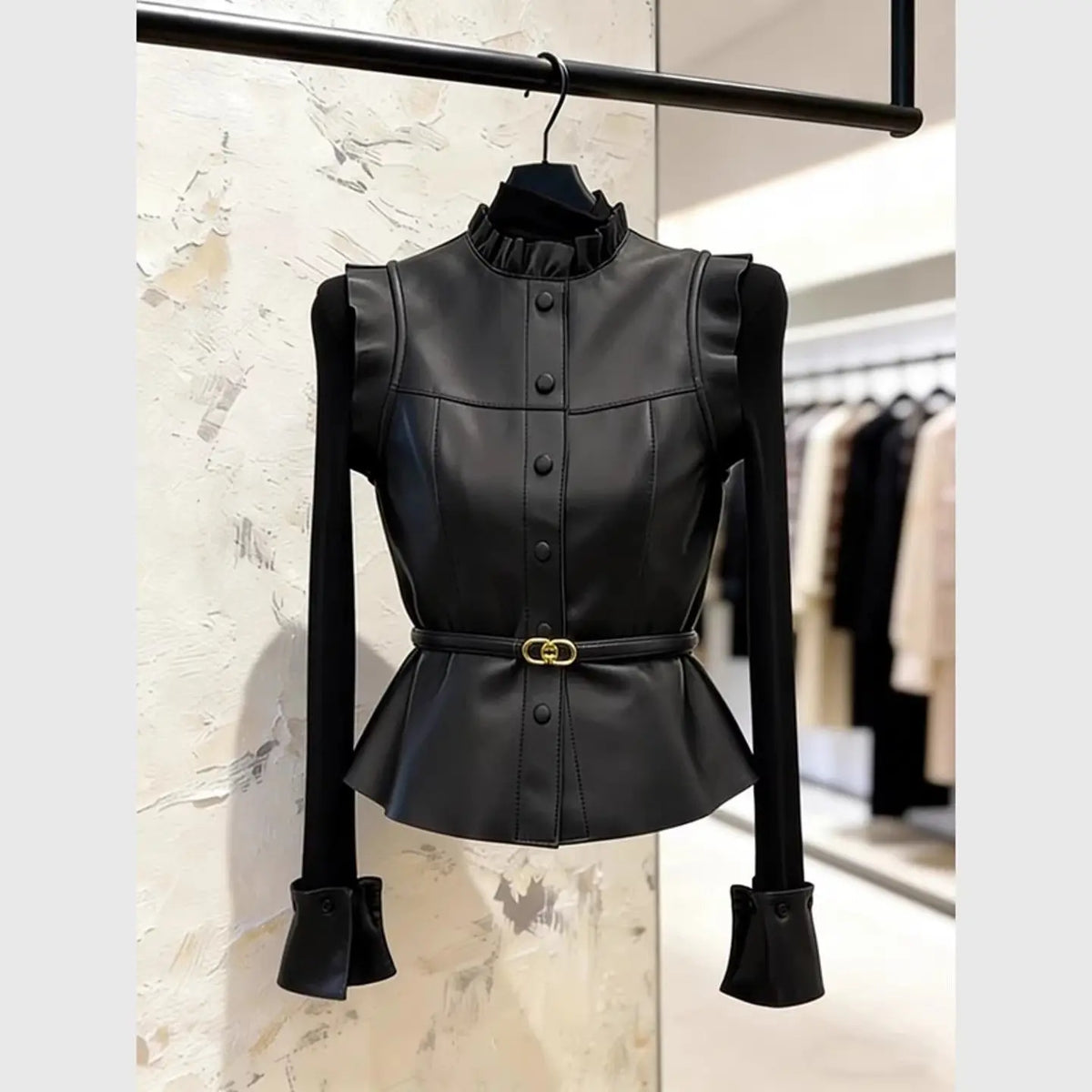 Vintage Black Ruffle Single Breasted Sleeveless Vest For Women