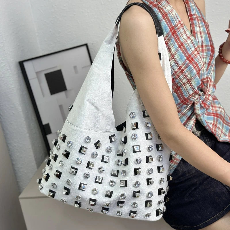 New Women's Diamond Handbag Luxury Brand Fashion Diamond Women's Shoulder Bag Large Capacity Shiny 2-piece Set Women's Bag