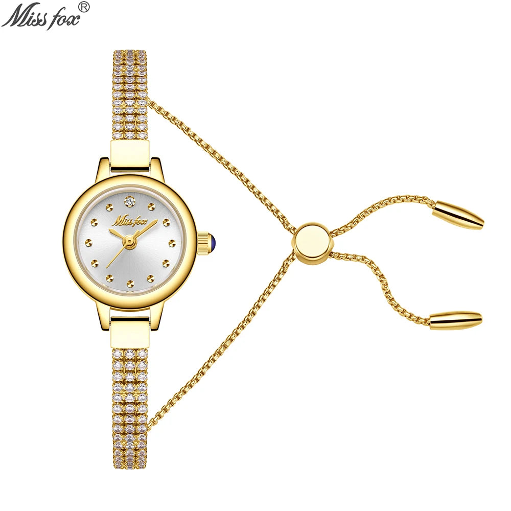 Small Watch For Women Adjustable Diamond Bracelet Simple Stylish Ladies Quartz Watches Gold Mini Dial Party Dress Wristwatch New