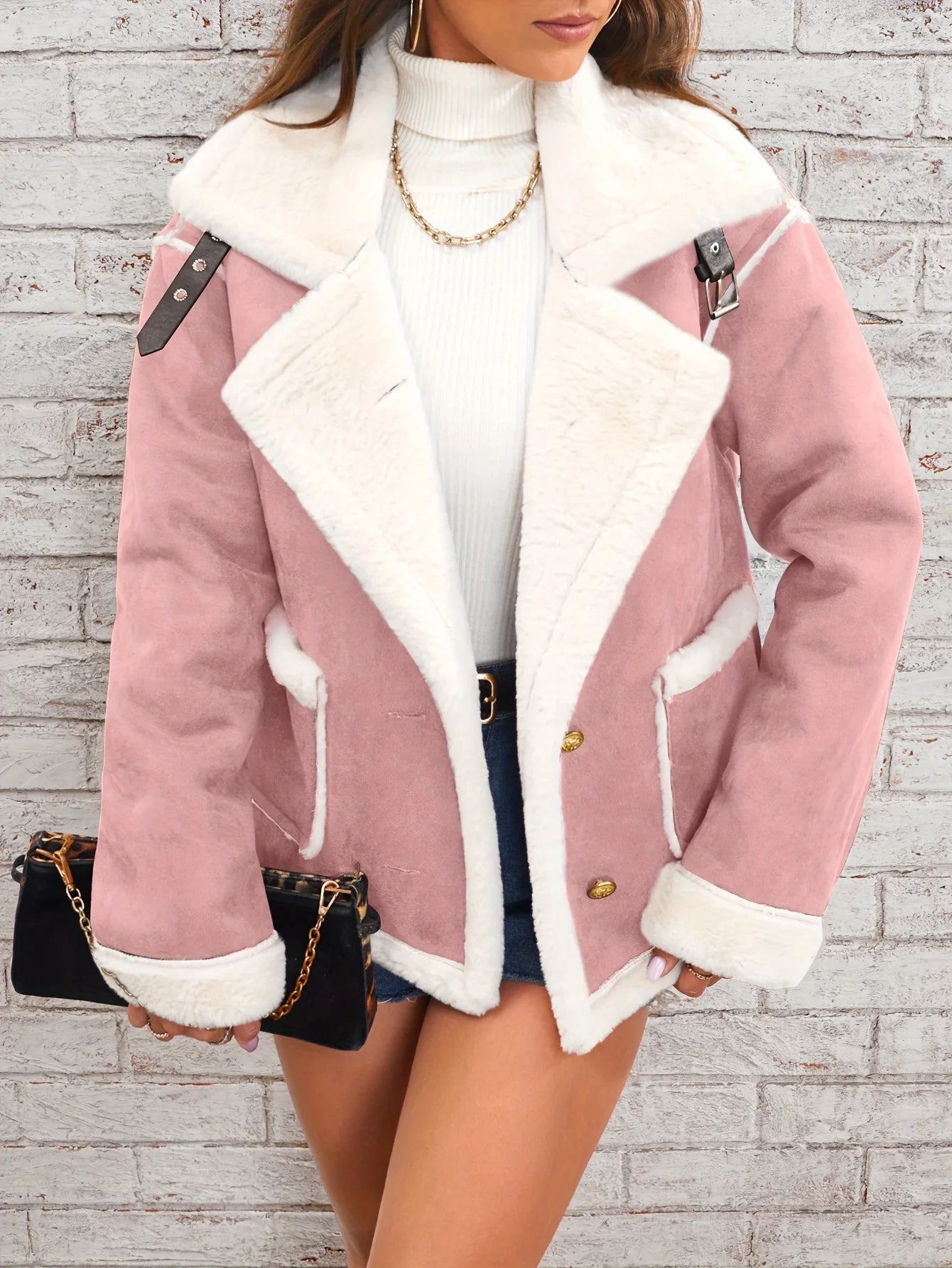Turn Down Collar Shearling Jacket