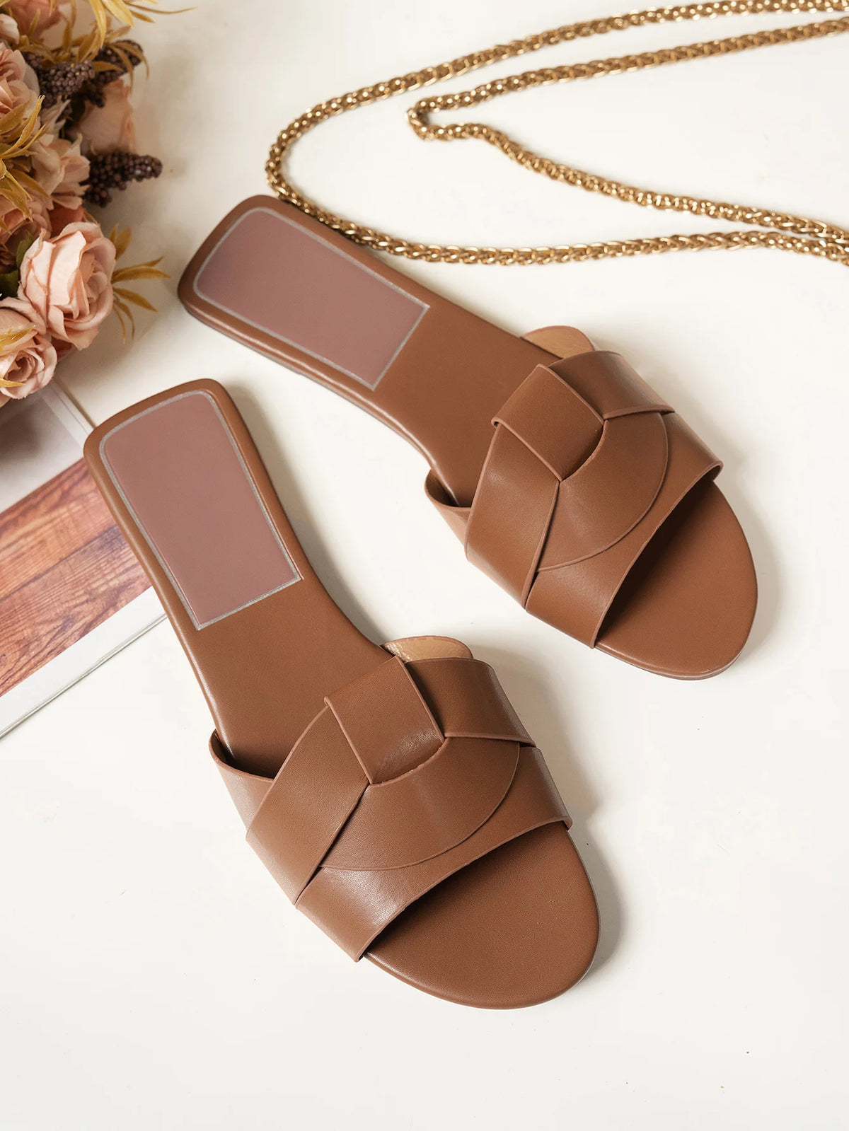 Gold Woven Cross Tie Slides