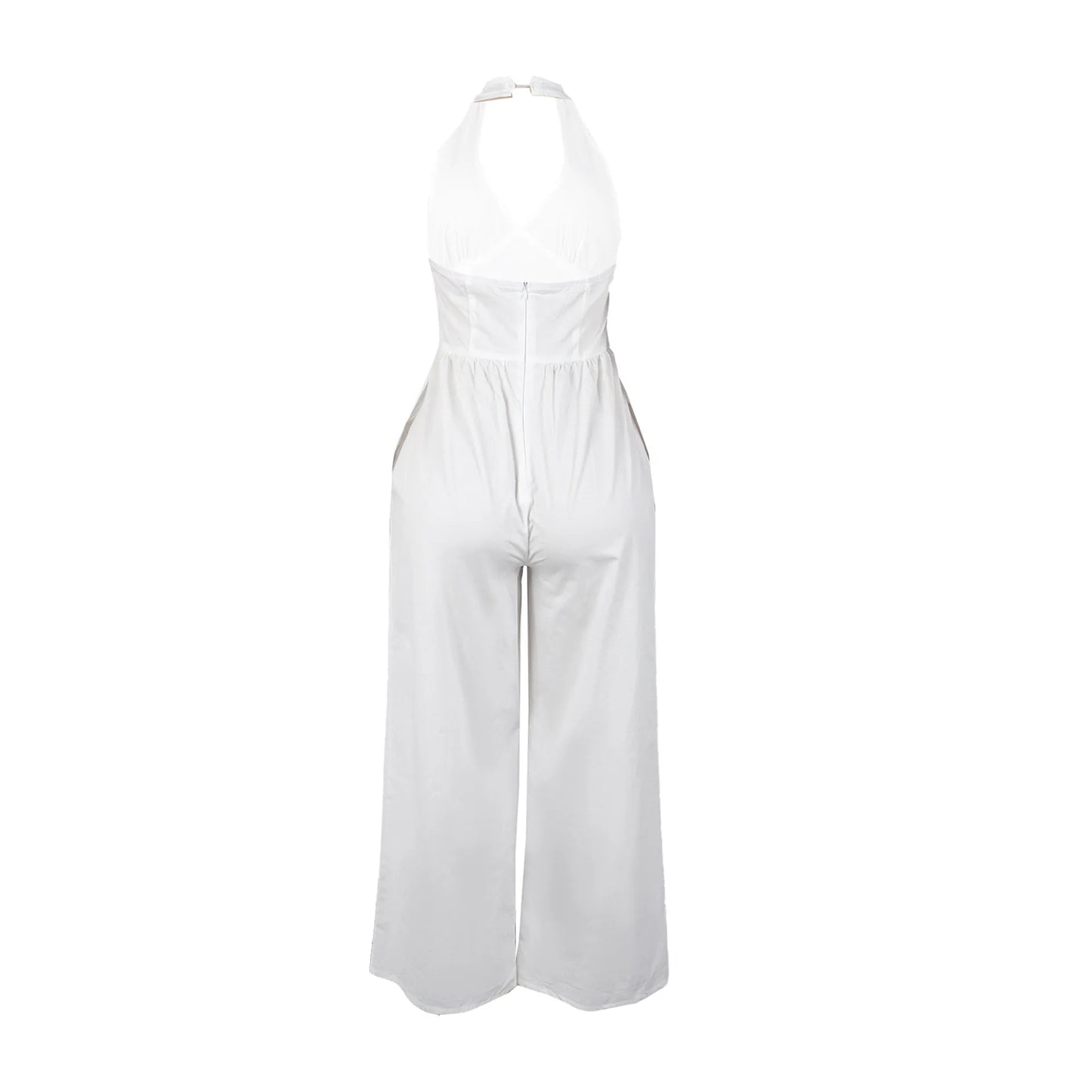 Elegant V-Neck Halter Solid Wide-Leg Jumpsuit for Women