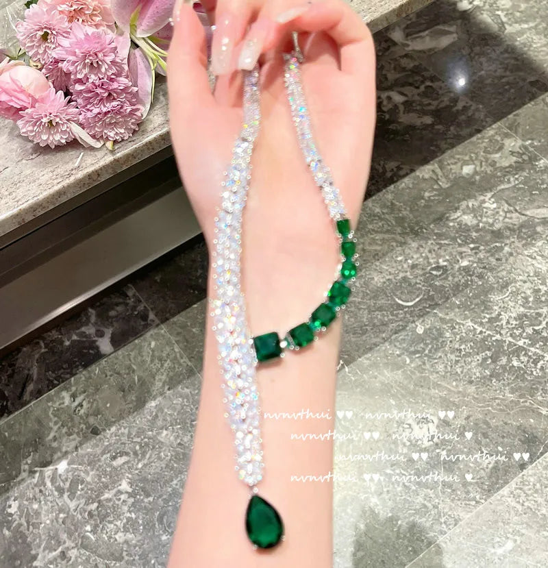 Delicate Green Zircon Wedding Jewelry Set for Women