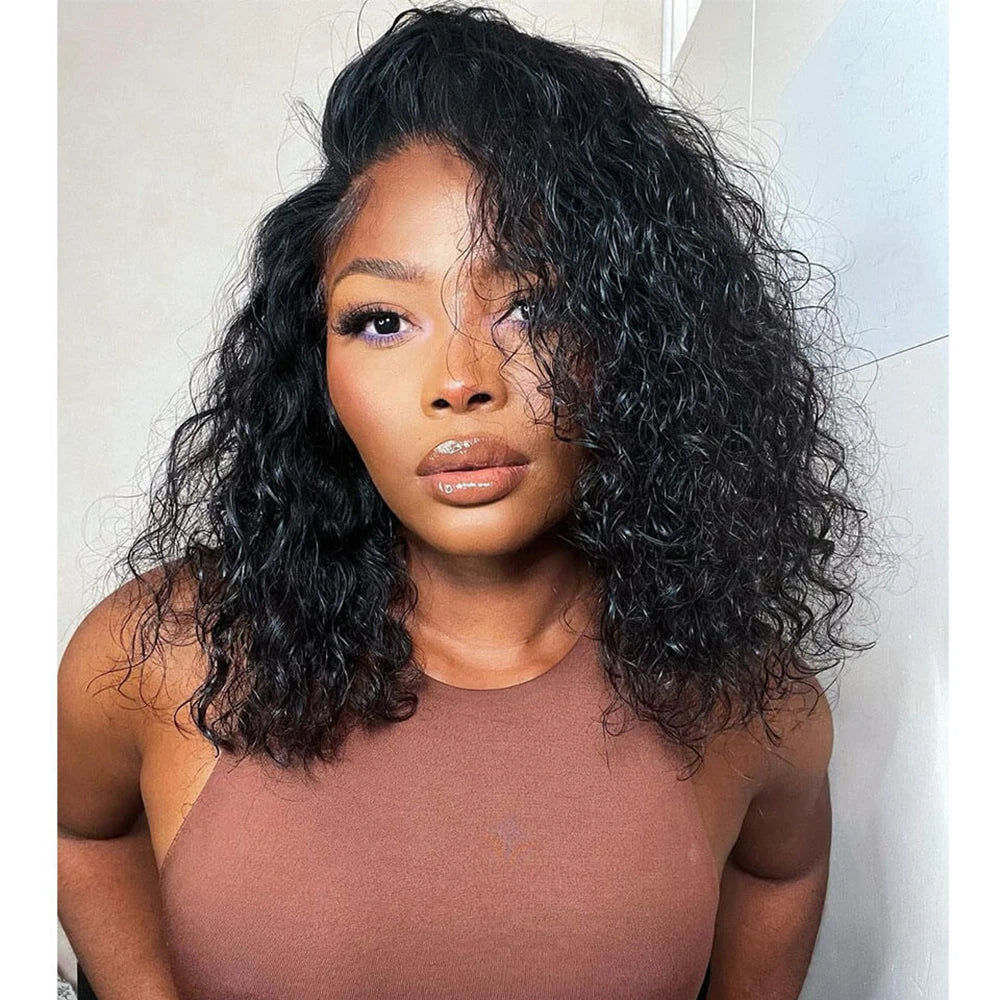 BOB Lace Front Wig Human Hair Pre Plucked 13x4 Transparent Curly Lace Front Wig Water Wave Deep Wave Hair Wigs with Baby Hair