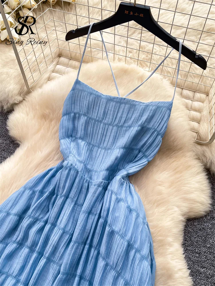 Backless Lace Up Summer A-Line Maxi Sundress for Women