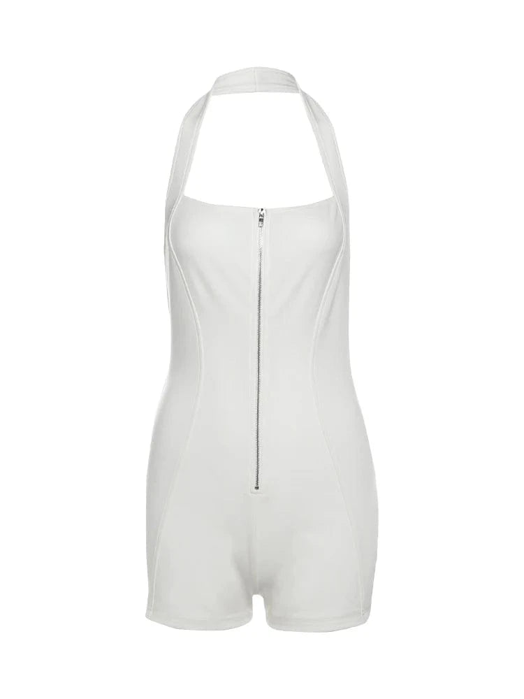Weird Puss Zip Halter Romper Women  2025 Summer Stretch Fitness Sporty Hipster Backless Sleeveless Playsuit Casual Trend Outfits