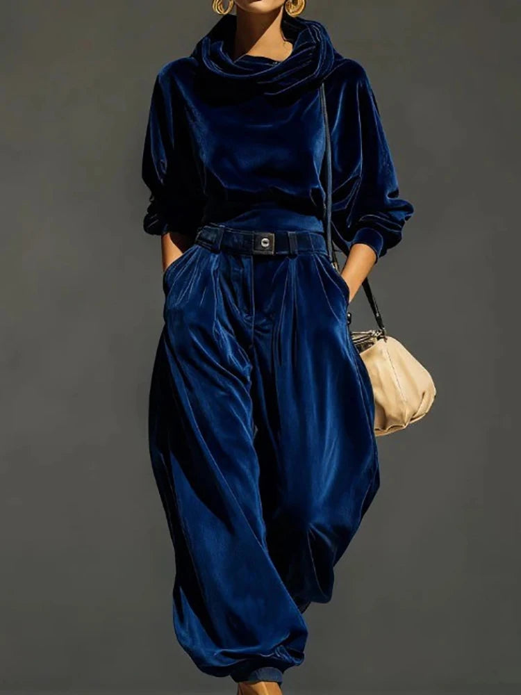 Loose Hooded Patchwork Two Piece Pants Set for Women