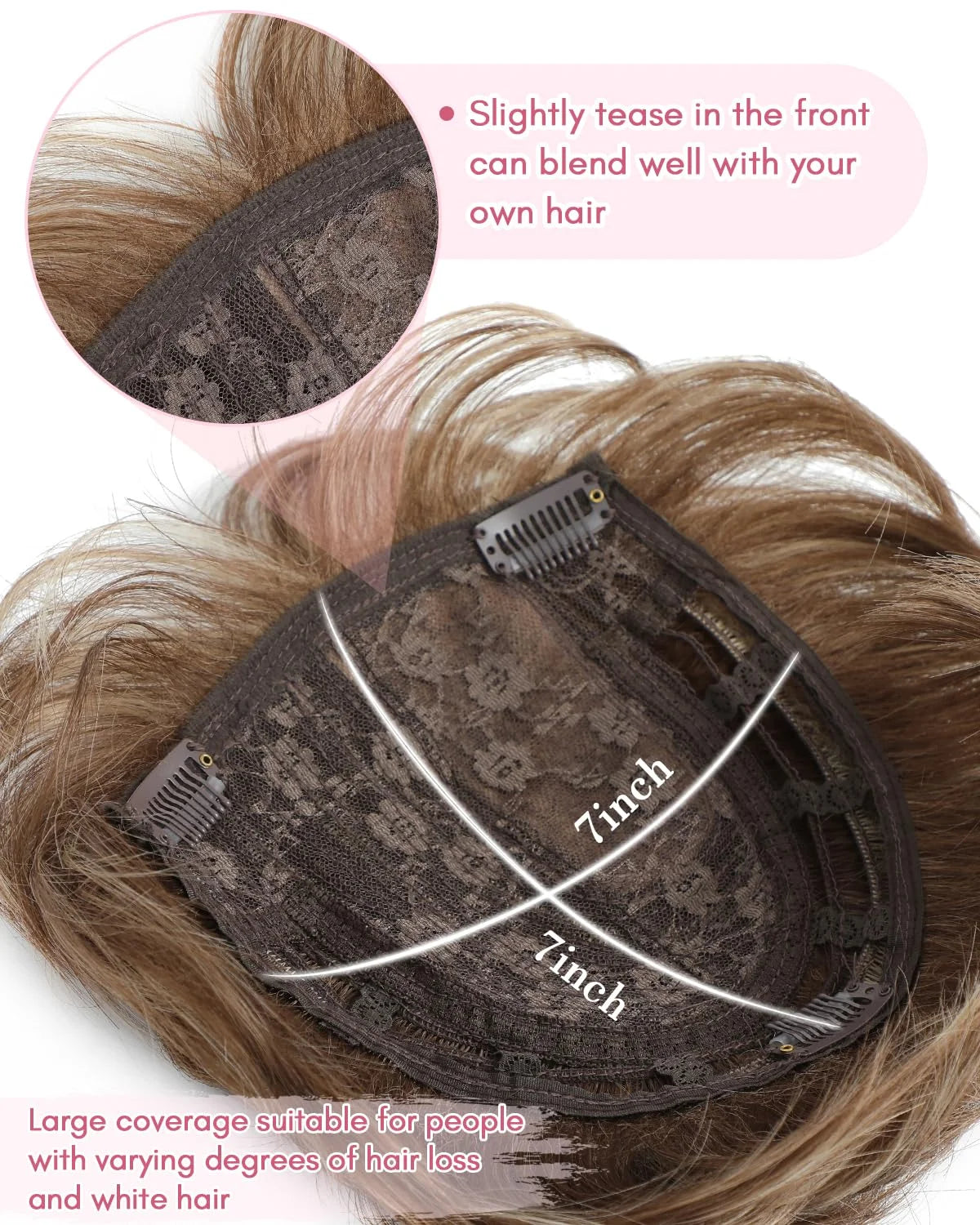 Grey Pixie Cut Hair Toppers for Women 6.8' X 7' Fluffy Wavy Synthetic Hair Topper Clip-In Short Hair Extensions