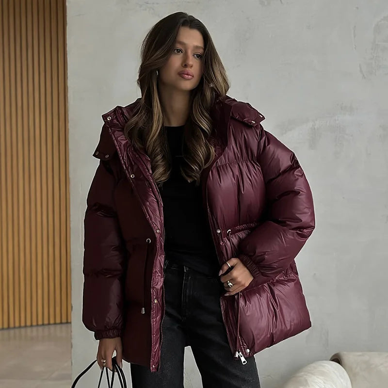 Detachable Hood Cropped Padded Winter Jacket for Women
