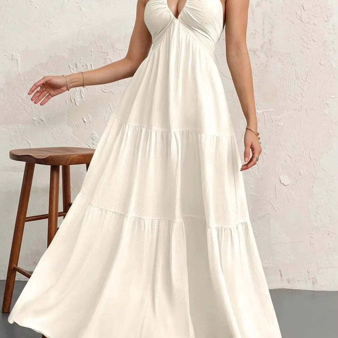 Summer 2026 Women's Trendy Deep V Shoulder Bohemian Style Dress with Belt for Wedding Festival Party Casual Wear