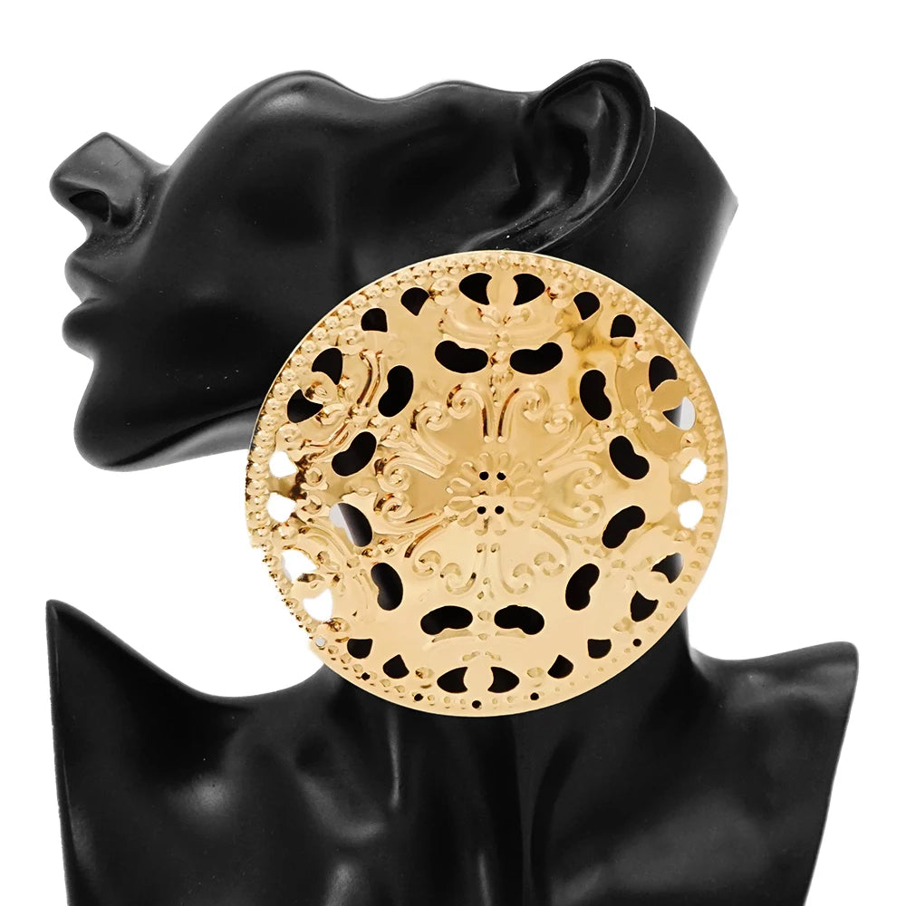 Fashion Jewelry Big Gold Color Round Geometric Earrings Dangle Drop Earrings For Women African Wedding Party Gifts