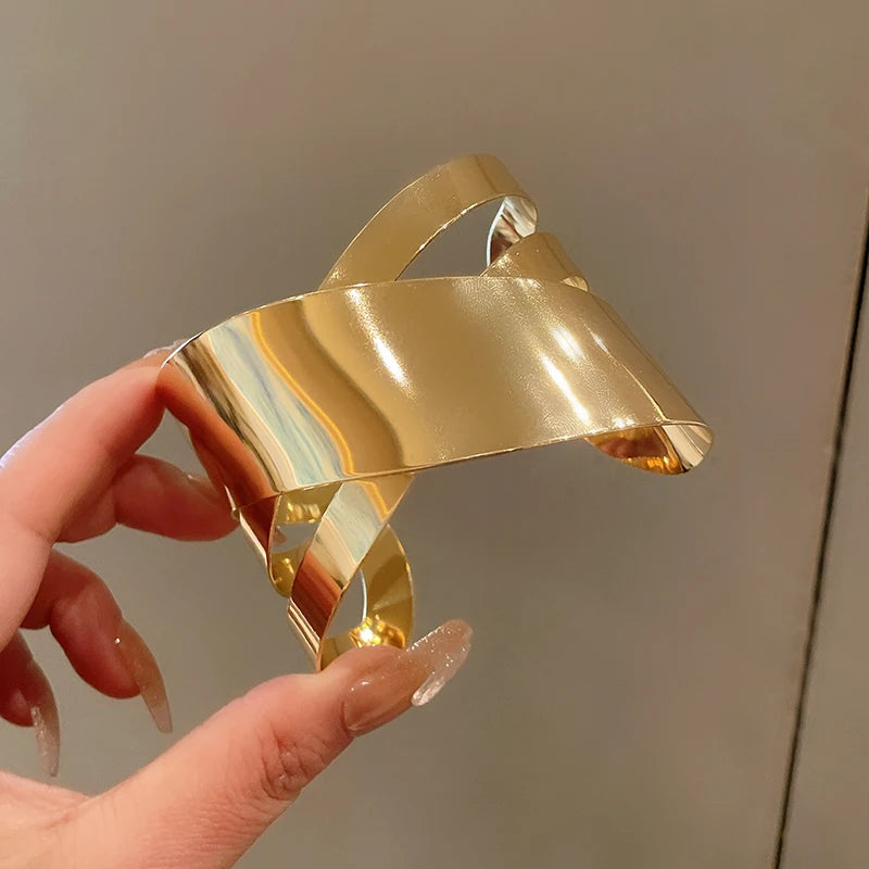 Layered Geometric Metal Cuff Bracelet