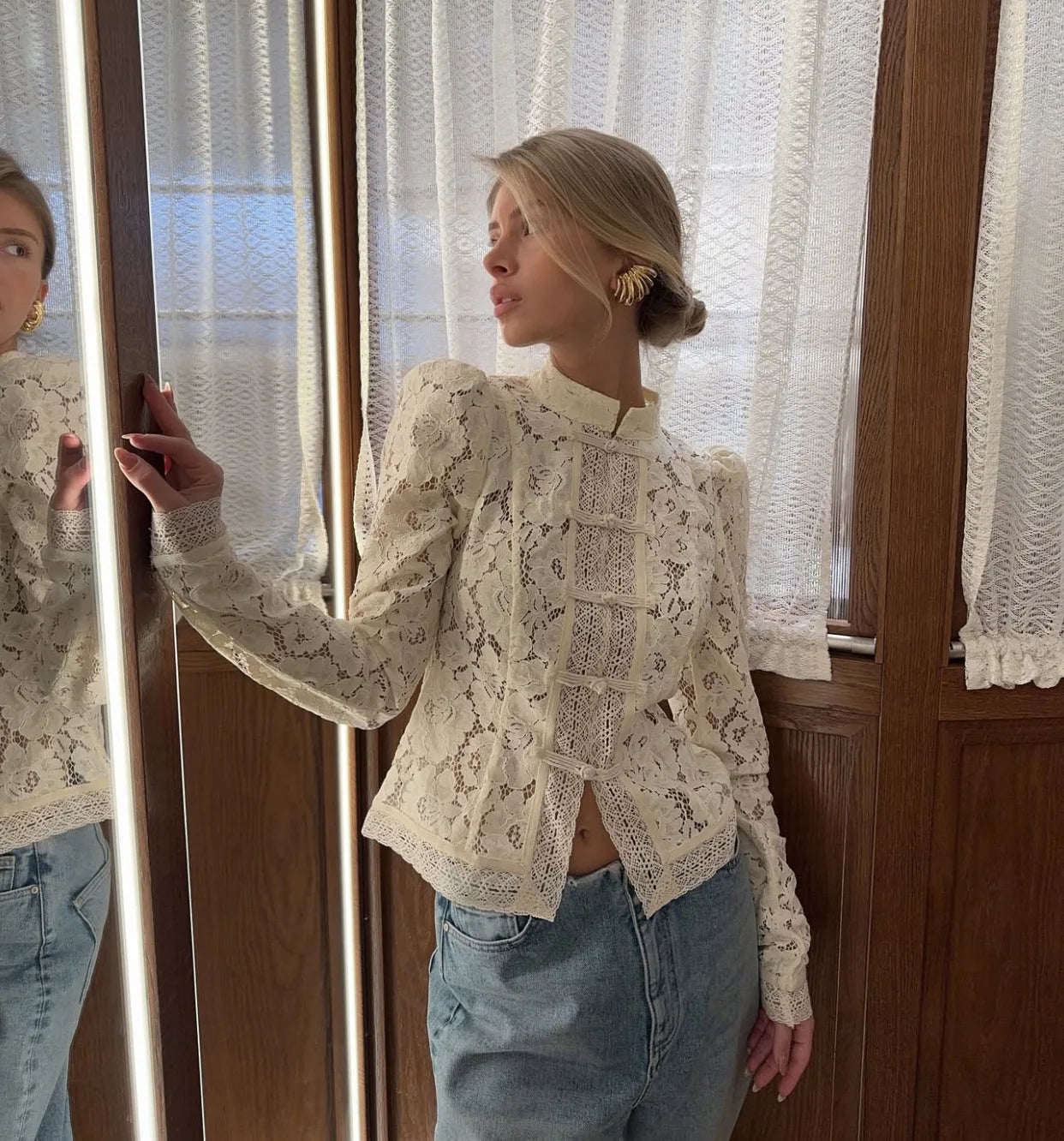 Lace See Through Hollow Out Blouse