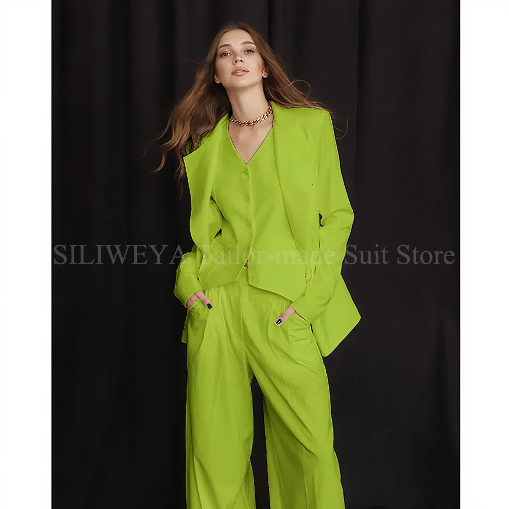 Slim Fit Single Breasted Three Piece Office Suit For Women