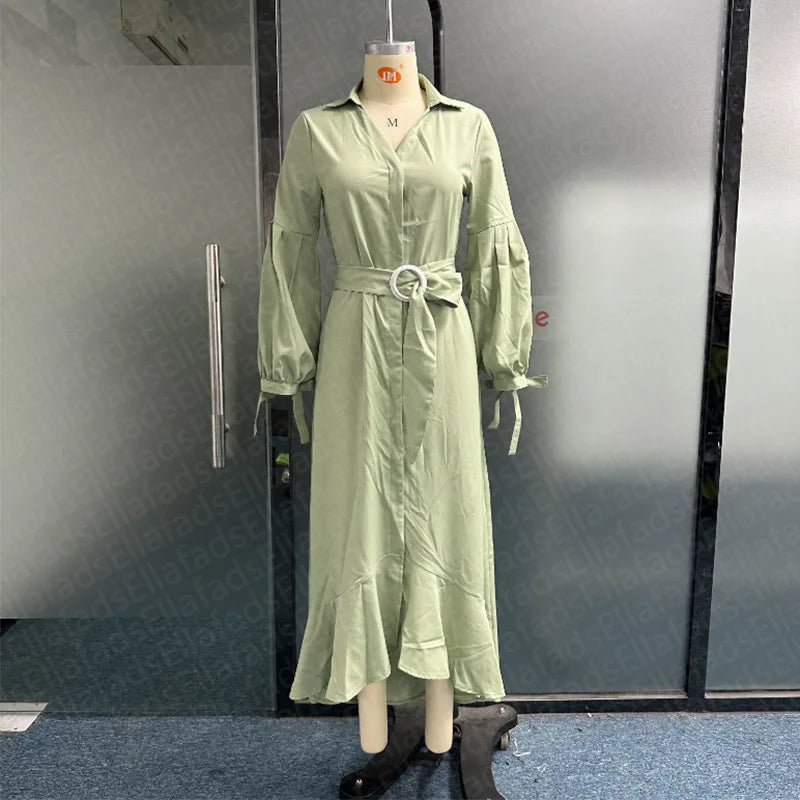Casual Summer Dress With Turn Down Collar And Pockets for Women
