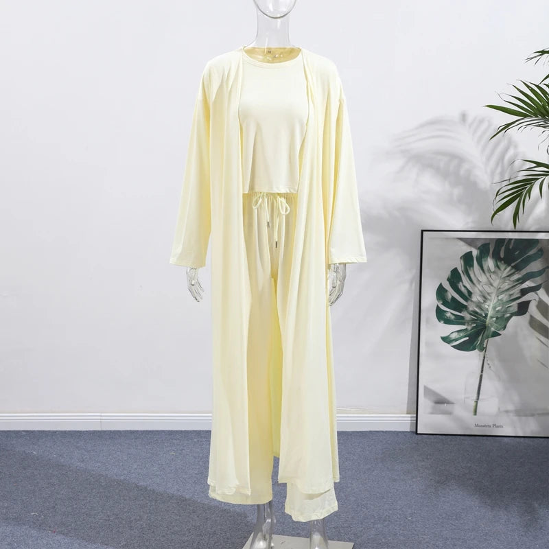 Casual Three Piece Shirt, Coat And Wide Leg Pants Set for Women