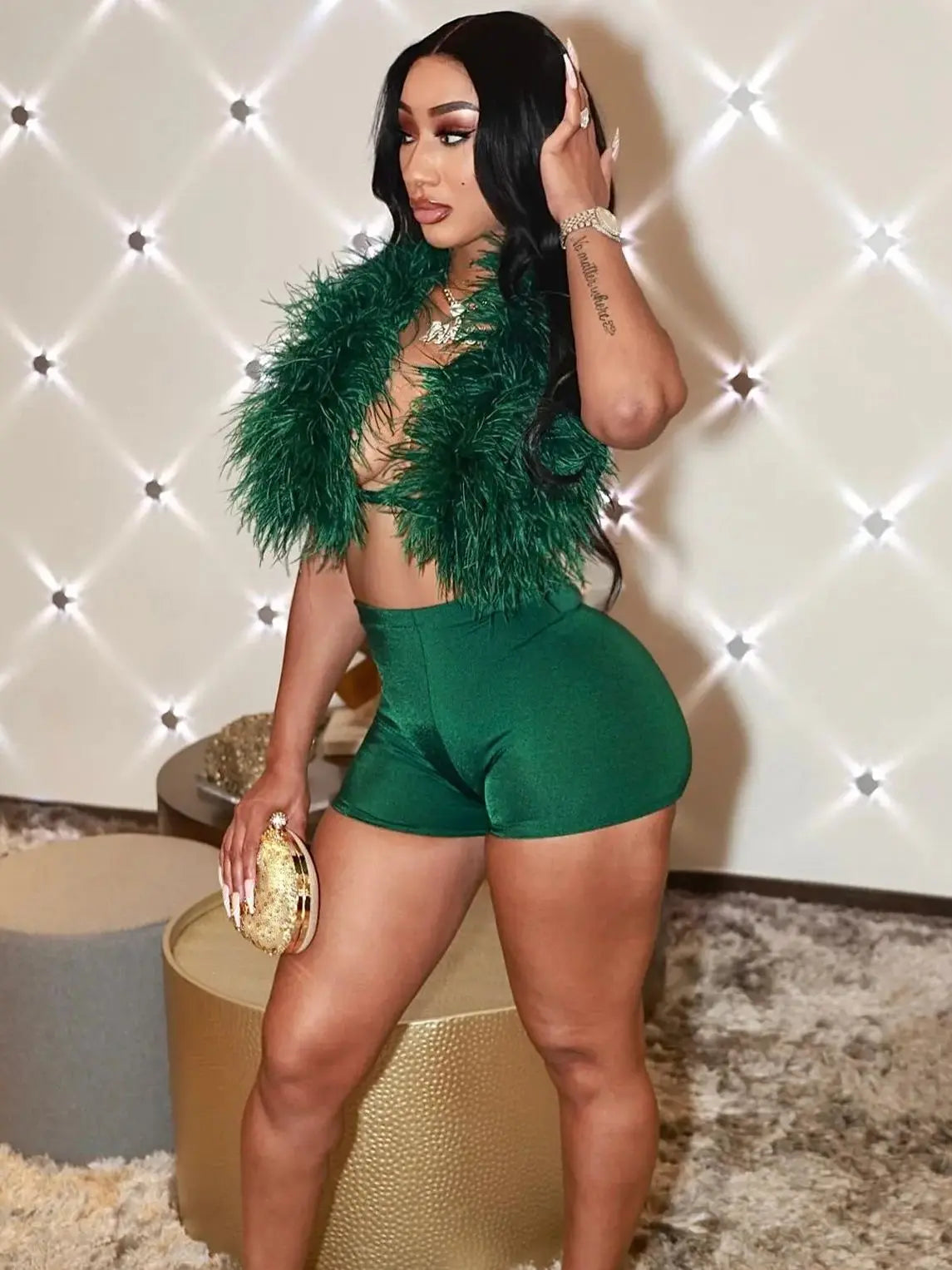 Weird Puss Sexy Hipster Fur 2Piece Set Women Luxury Tank Tops+Tight Stretch Shorts Y2K Summer  Midnight Clubwear Party Outfits