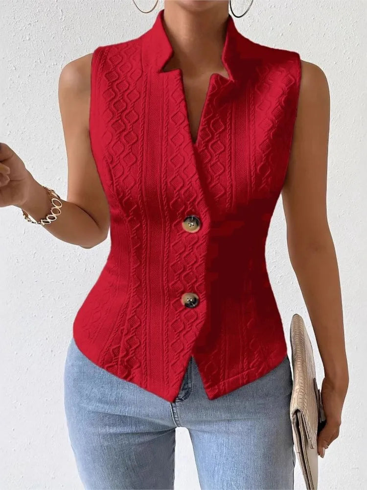 Solid Color Slim Fit Sleeveless Vest With Stand Up Collar for Women