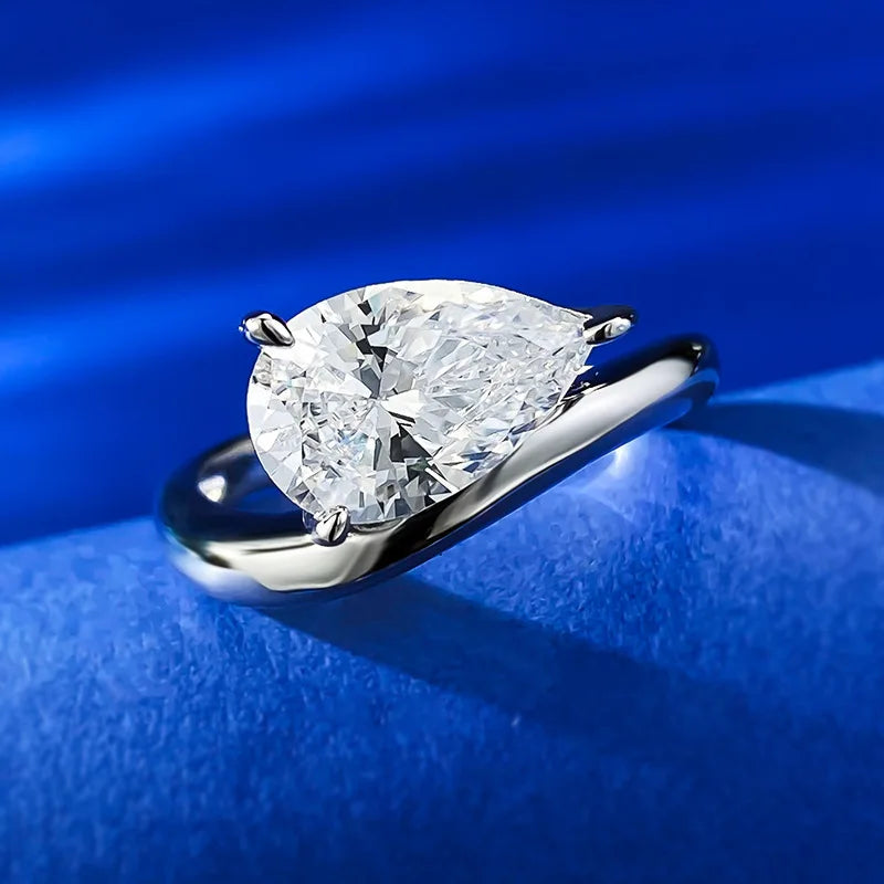 PANSYSEN 3CT Pear Cut White Sapphire High Carbon Diamond Ring for Women 925 Sterling Silver Plated 18K Gold Wedding Fine Jewelry