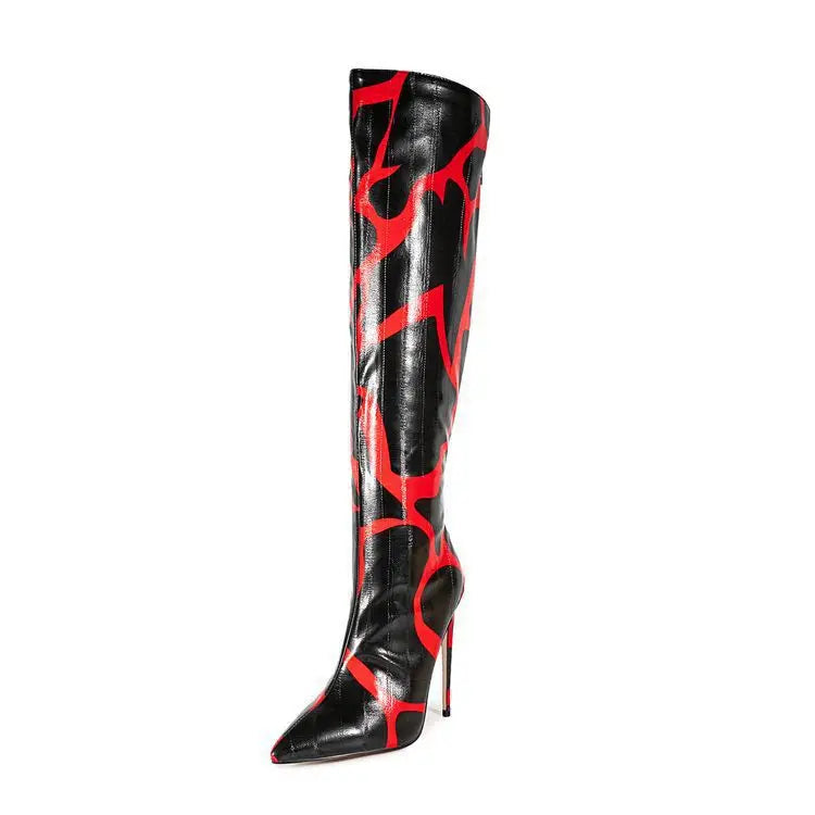 Fashion Stretch Back Zipper Stiletto Pointed Toe Knee High Boots for Women