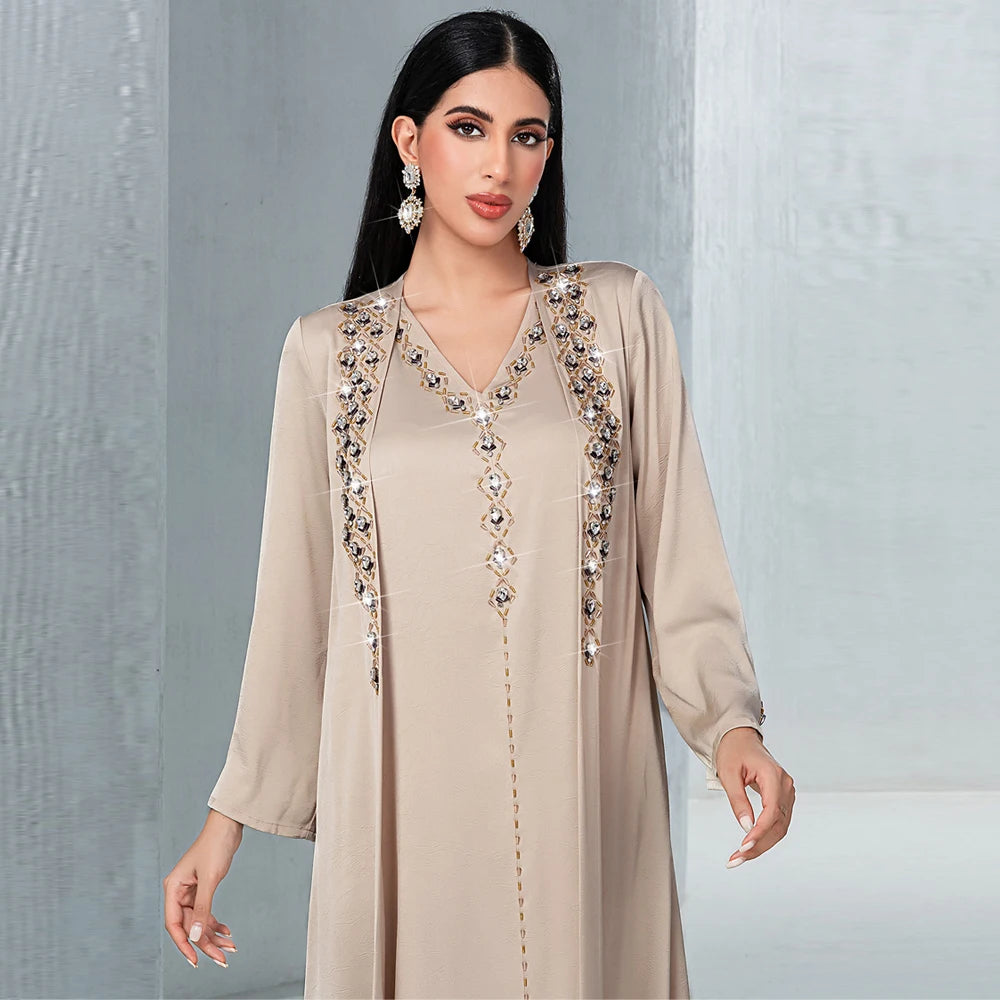 Diamond Embellished Two Piece Abaya Set for Women