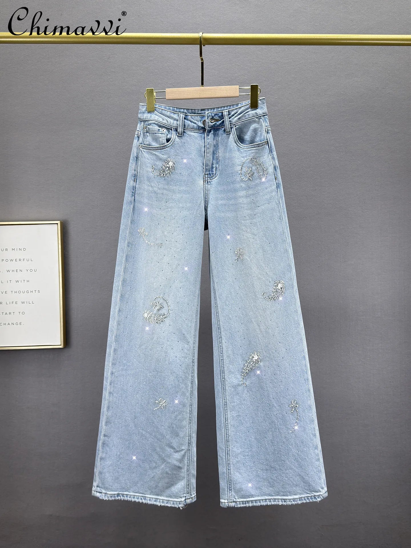 Heavy Hot Diamond Denim Loose Pants Women's 2026 Spring New Fashion High Waist Loose Slimming European Goods Long Mop Pants