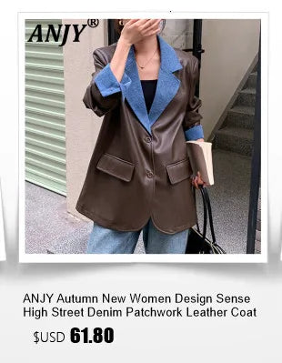 ANJY Autumn New Women Vintage Streetwear Ins Stylish Denim Patchwork Single Breasted Coat Casual Elegant Asymmetric Blazer A8421