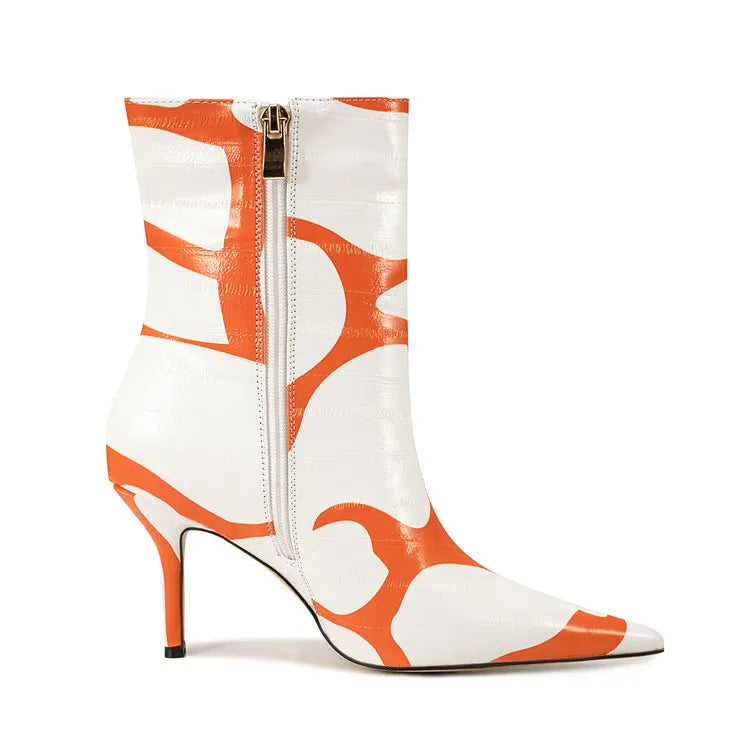 Fashion Trendy Pointed Toe High Heel Ankle Boots With Side Zipper for Women