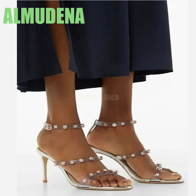 Slim Crystal Flat Ribbon High Heel Sandals for Women