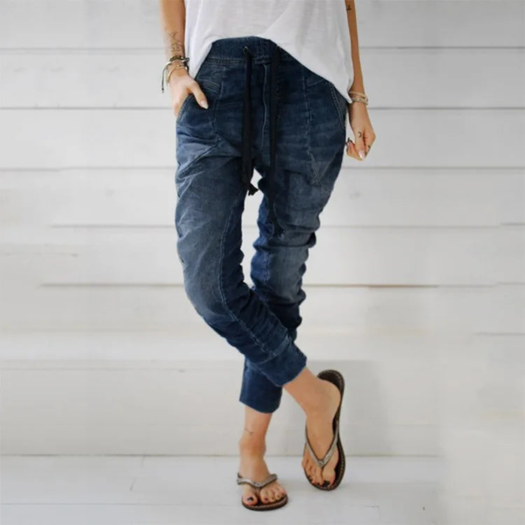 Elastic Waist Slim Fit Pegged Tapered Pants For Women