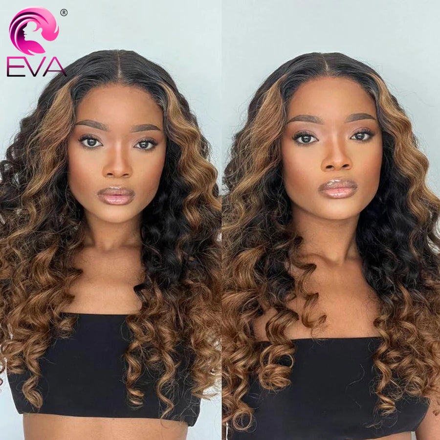 Fluffy Brown Ombre Highlights Water Wave Wig Glueless 5x5 6x6 HD Lace Closure Wigs Curly Human Hair 13x6 HD Lace Frontal Wigs
