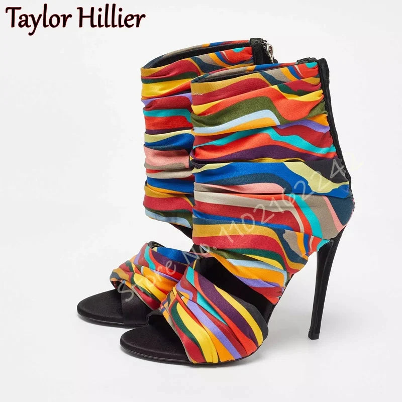 Camouflage Open Toe Stiletto Ankle Boots for Women