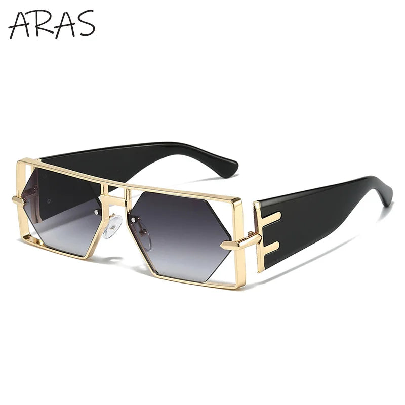 Vintage Hollow Metal Frame Rectangle Sunglasses for Women