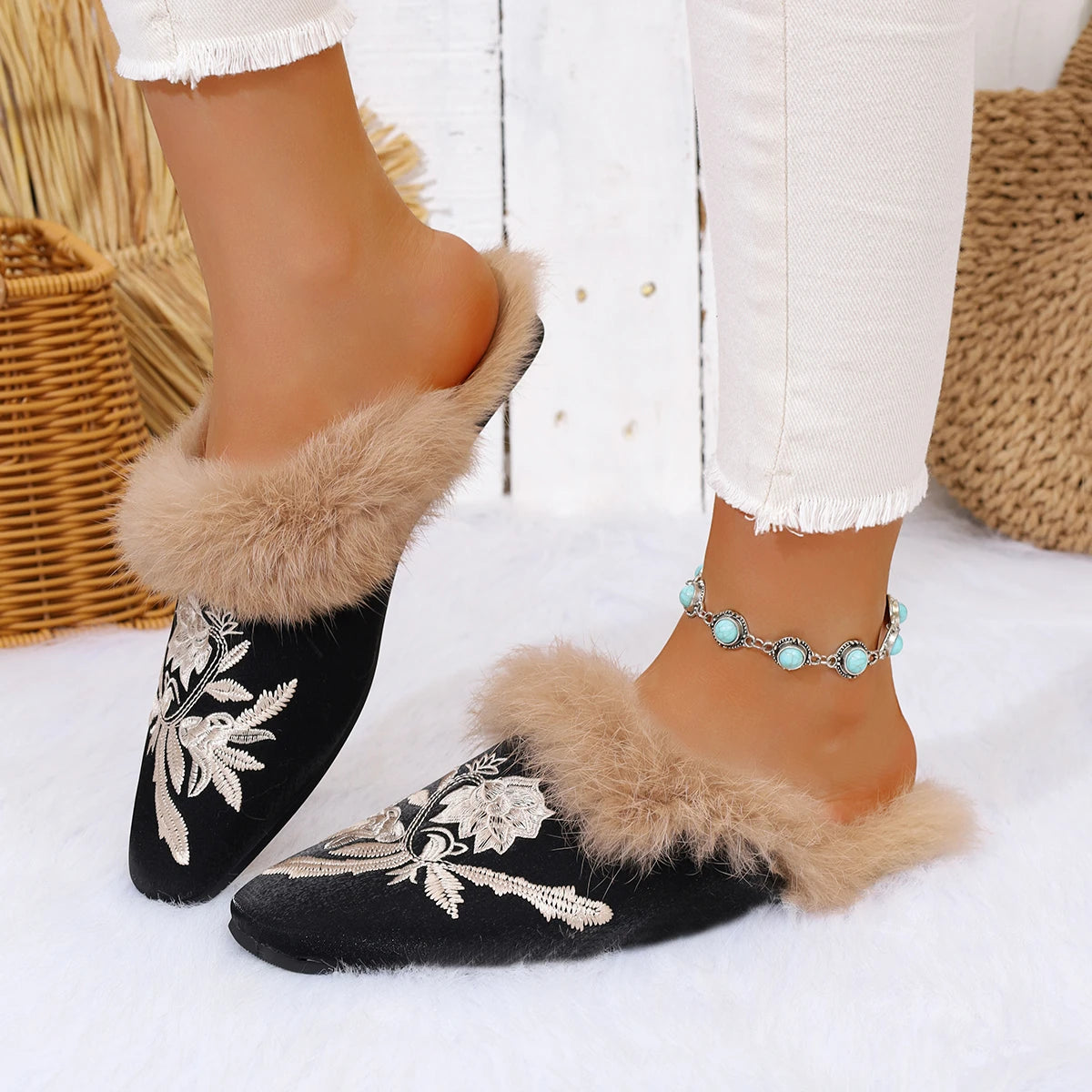 Plush Faux Fur Slippers