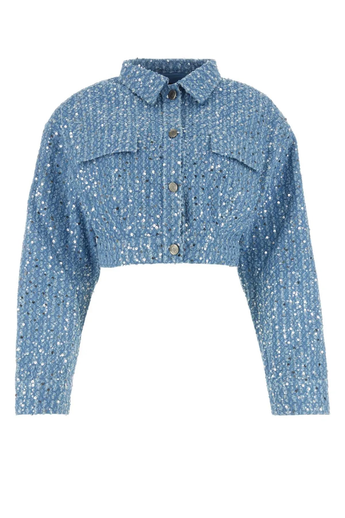 Sequined Denim Two-Piece Set With Cropped Jacket And Shorts for Women