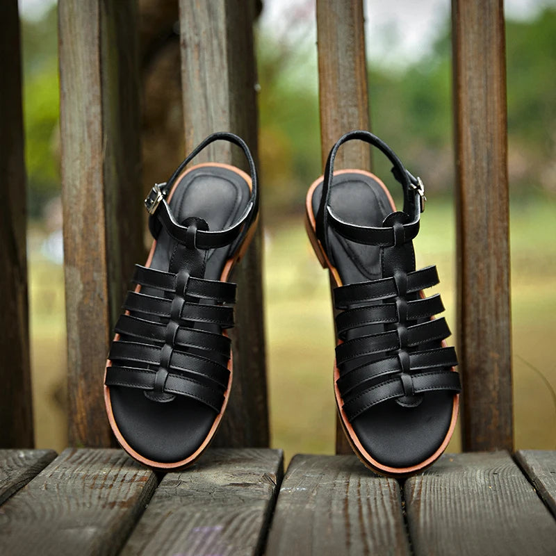 Summer Leather Handmade Gladiator Buckle Sandals for Women
