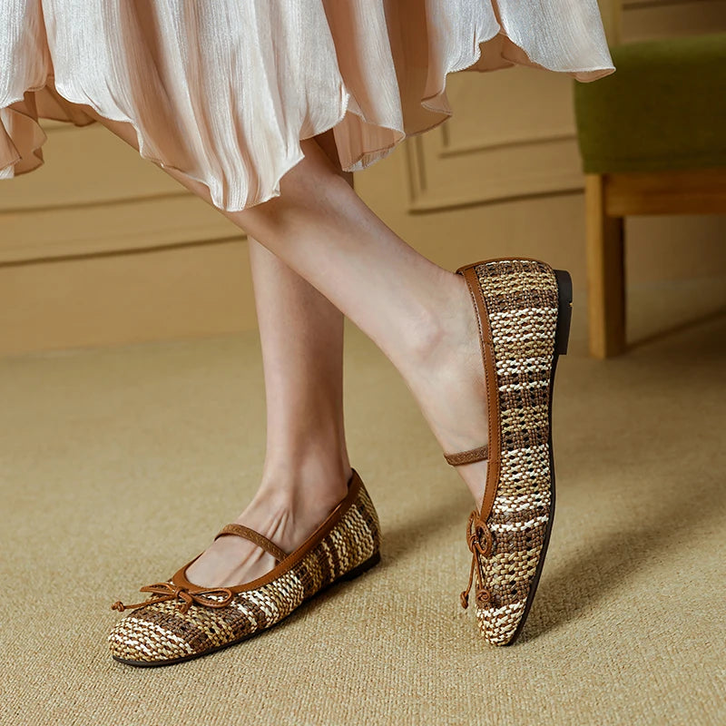 All Day Comfort Textured Woven Bowtie Ballet Flats for Women