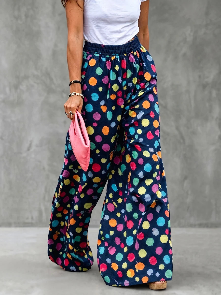High Waist Polka Dot Wide Leg Palazzo Pants for Women