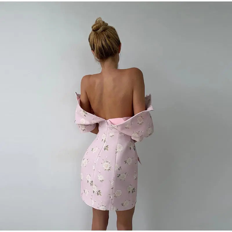Elegant Printed Short Sleeve Stand Collar Dress for Women