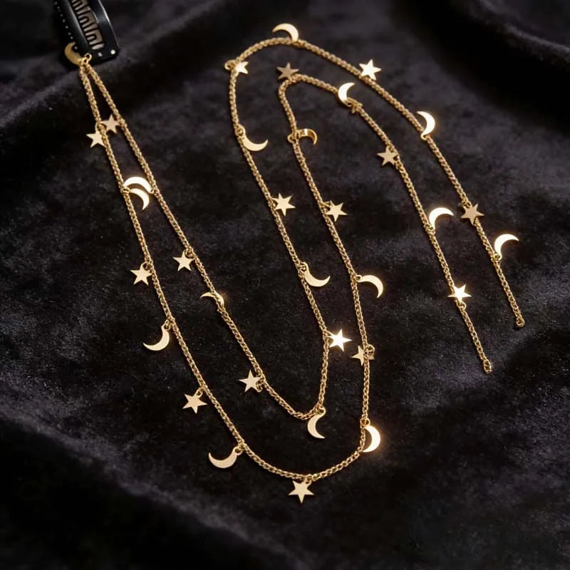 Gold Celestial Tassel Chain Hair Clip