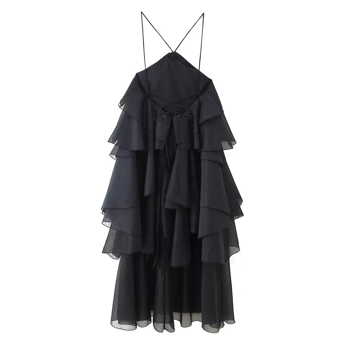 Backless 3D Flower Cascading Ruffle Halter Maxi Dress For Women