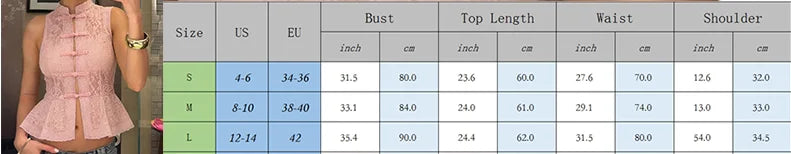 Floral Lace Front Hollow Out Split Mandarin Collar Tank Top for Women