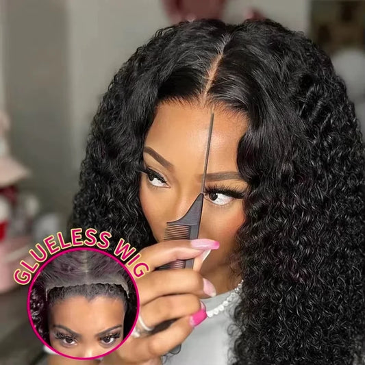 Deep Wave Wear & Go Glueless Pre-Cut Lace Wig Pre-Plucked Natural Black Water Wave Glueless Wig Curly Human Hair Wigs For Women