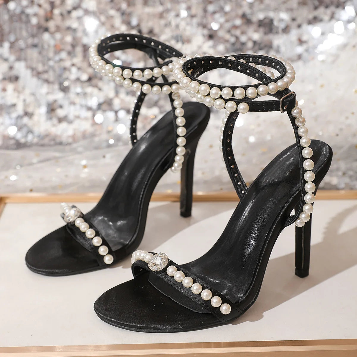 Open Toe String Bead Sandals With Buckle Strap For Women