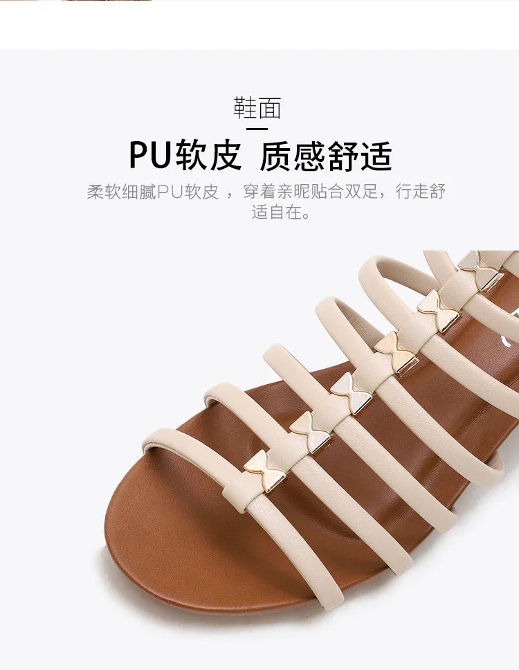 Vintage Hollow Roman Wedge Sandals Round Toe For Women